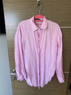 Zara Pale Pink Linen Button-Down Shirt